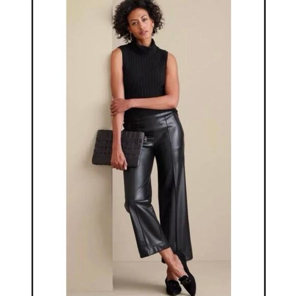 Soft Surroundings Rivka Faux Leather Pants Black Pull On 1X Wide‎ Leg Stretch - Picture 1 of 13